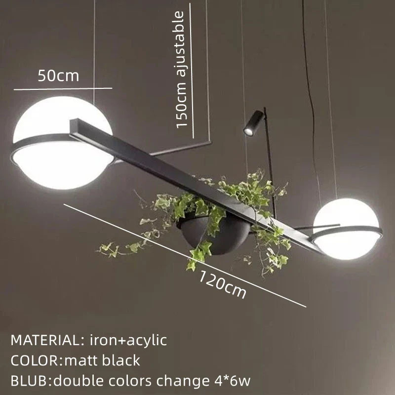 lustre moderne nordique à plantes avec pot de fleur led