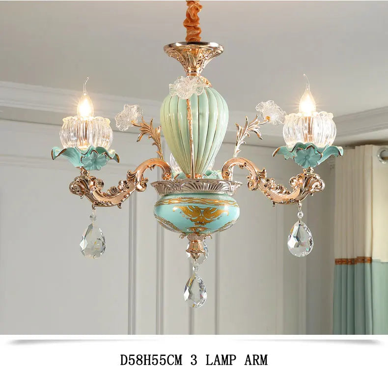 lustre de luxe moderne style européen rétro en cristal et céramique
