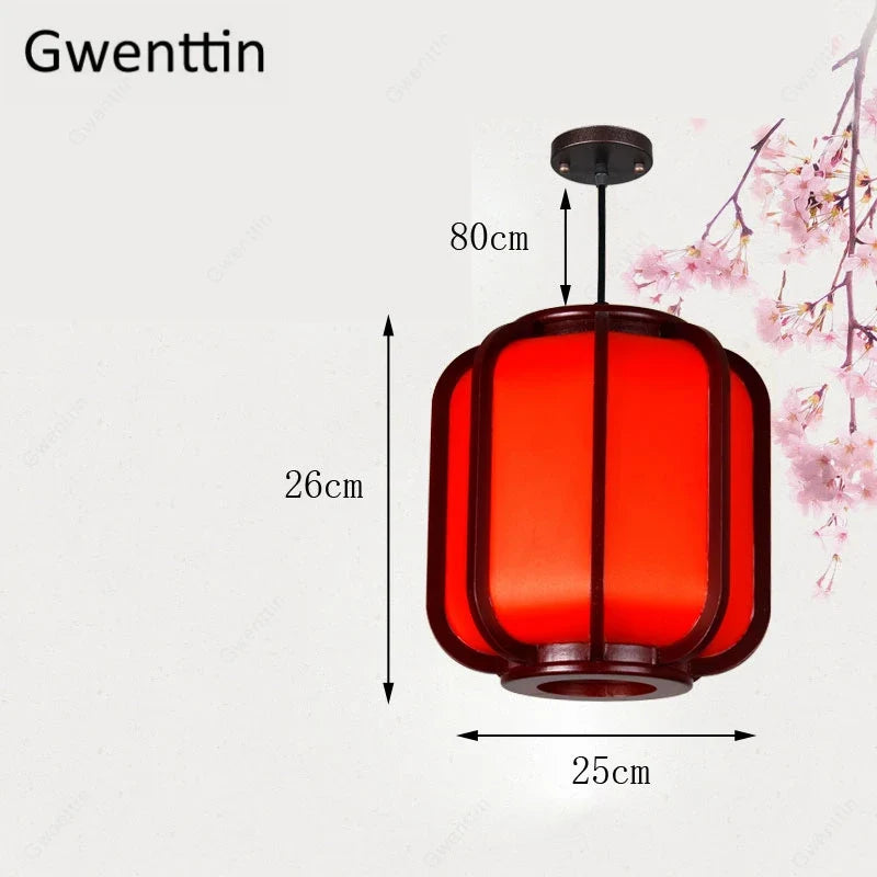 suspension en bois style chinois avec lanterne en peau de mouton