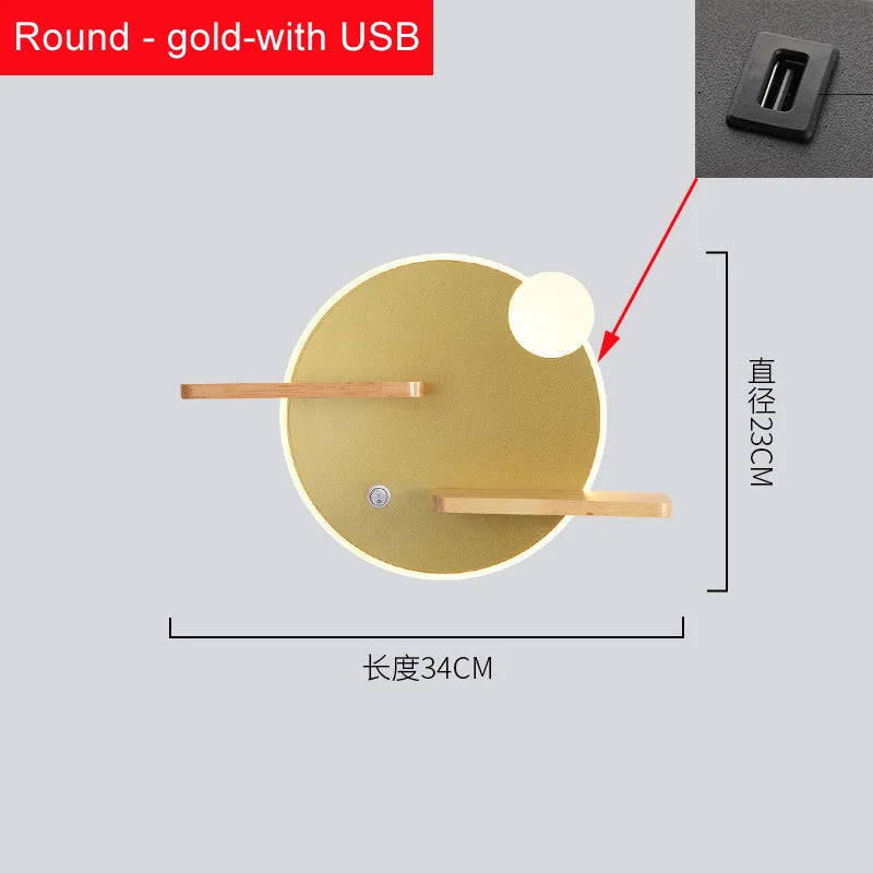 Applique murale led nordique avec étagère et chargeur usb