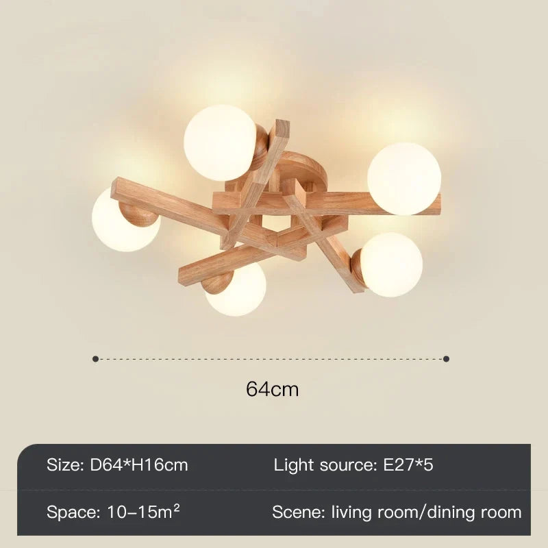 lustre en bois nordique design lumineux pour décoration intérieure