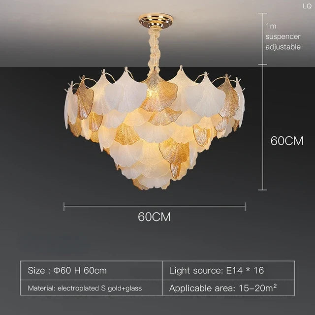suspension moderne en verre ginkgo pour éclairage intérieur décoratif