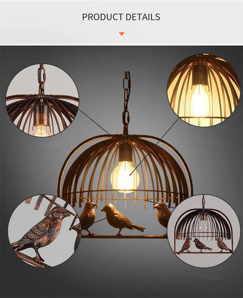 lustre cage à oiseaux en fer forgé pour café et bar