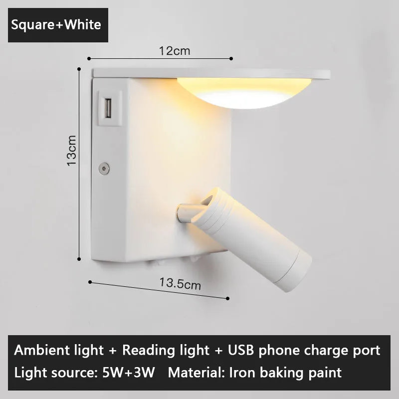 applique murale rotative avec port usb et éclairage nocturne