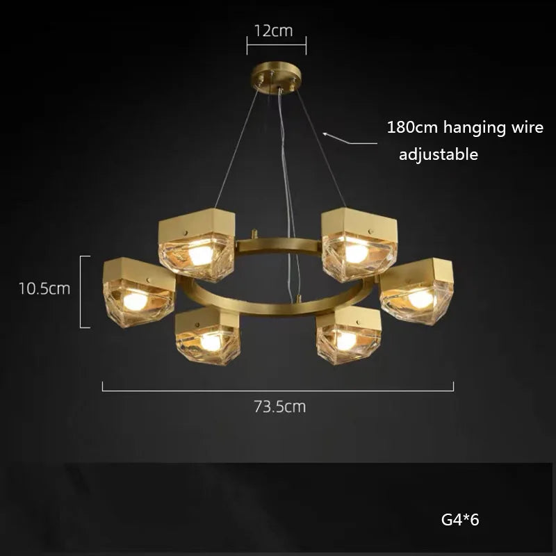 led décorative en cuivre avec suspension réglable pour salon