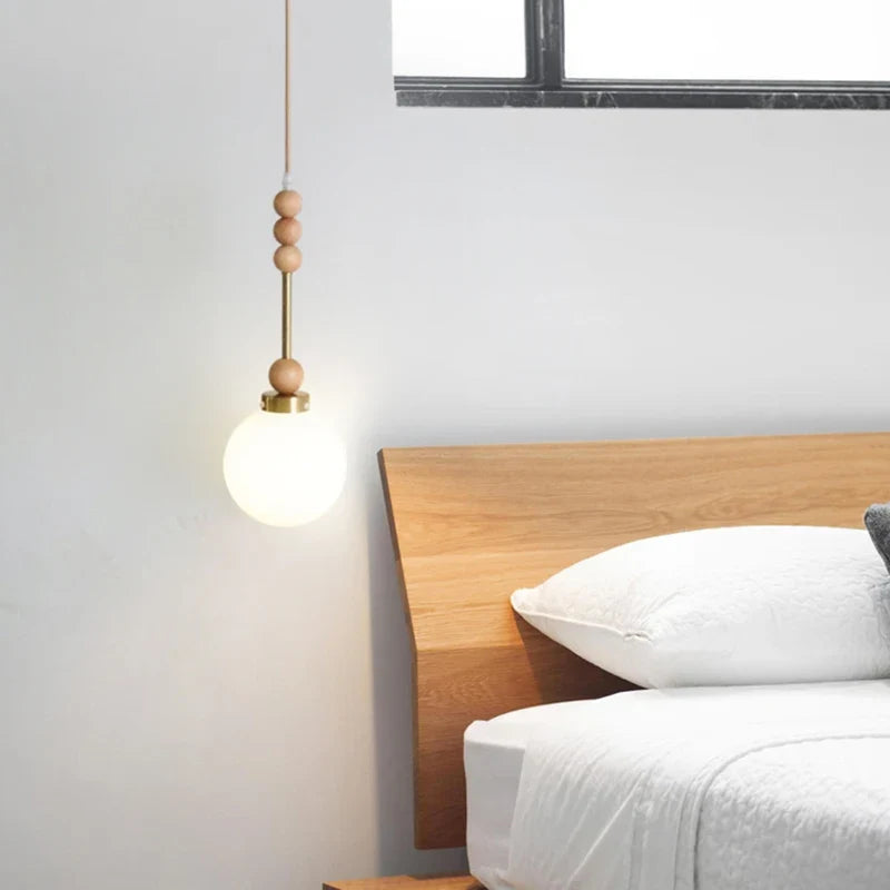 suspension vintage en verre et bois led