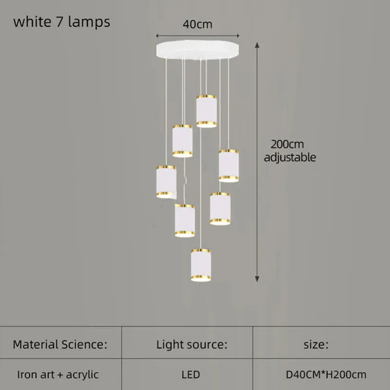 lustre long rotatif en acrylique pour éclairage intérieur décoratif