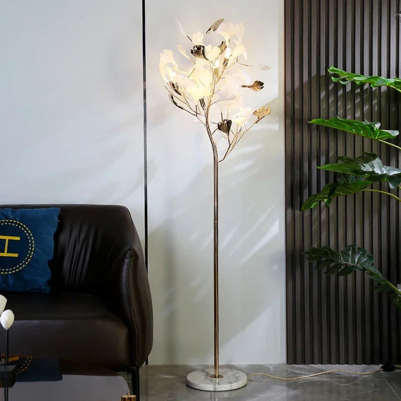 lampadaire moderne nordique led en forme de fleur de ginkgo