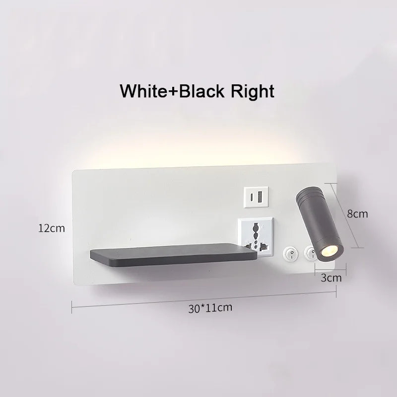 lampe de chevet murale avec chargement sans fil usb type-c et projecteur rotatif