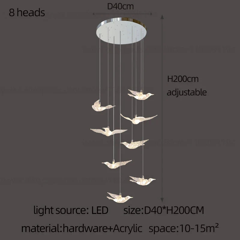 suspension LED décorative en forme d'oiseau pour loft et villa
