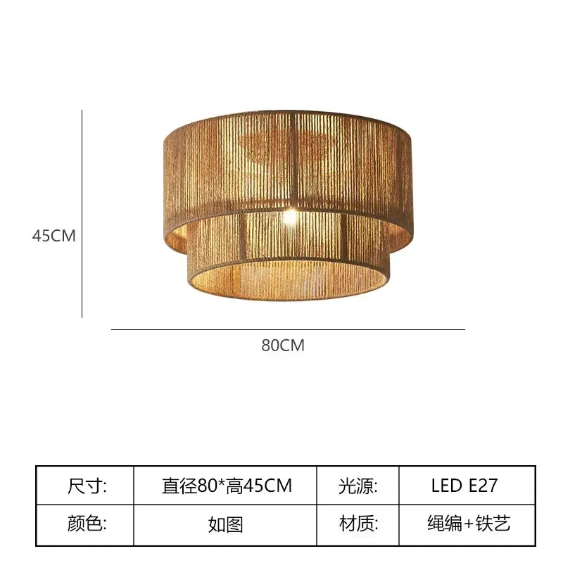 lustre rétro en rotin tissé pour décoration campagnarde chaleureuse