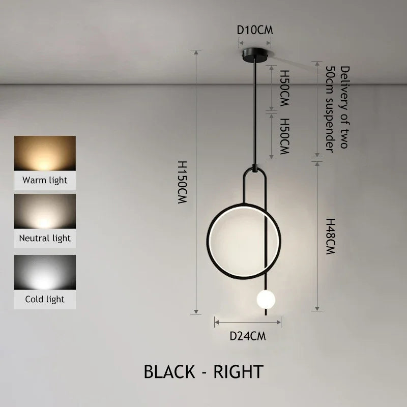 Gold Ring Pendant Light Modern Ball Led Hanging Lamp Bedroom Bedside Nordic Living Room Home Decor Background Lighting