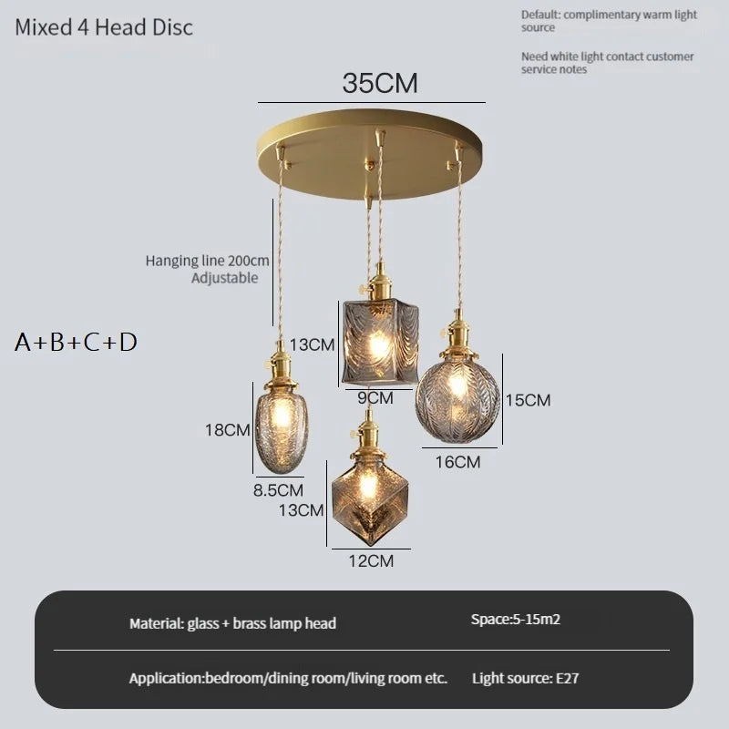 lustre vintage edison avec ombre en verre cristal pour bar loft