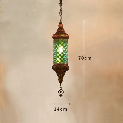 lustre industriel rétro en fer et verre coloré pour établissements asiatiques