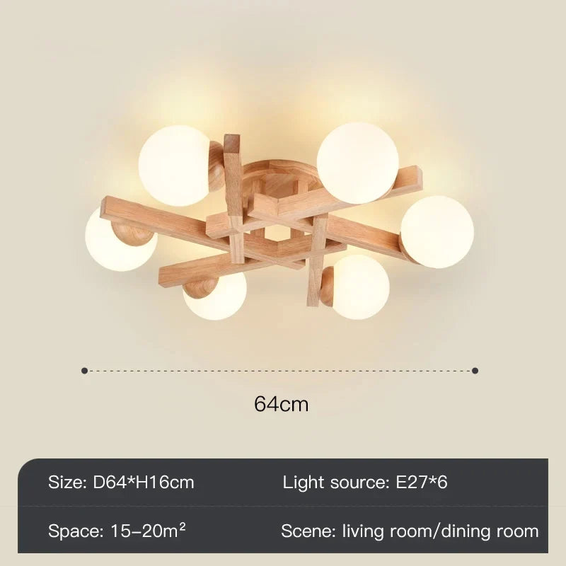 lustre en bois nordique design lumineux pour décoration intérieure