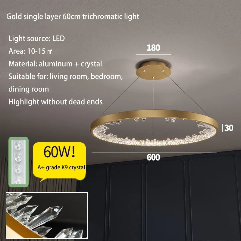 Plafonnier LED suspendu en cristal de luxe au design moderne