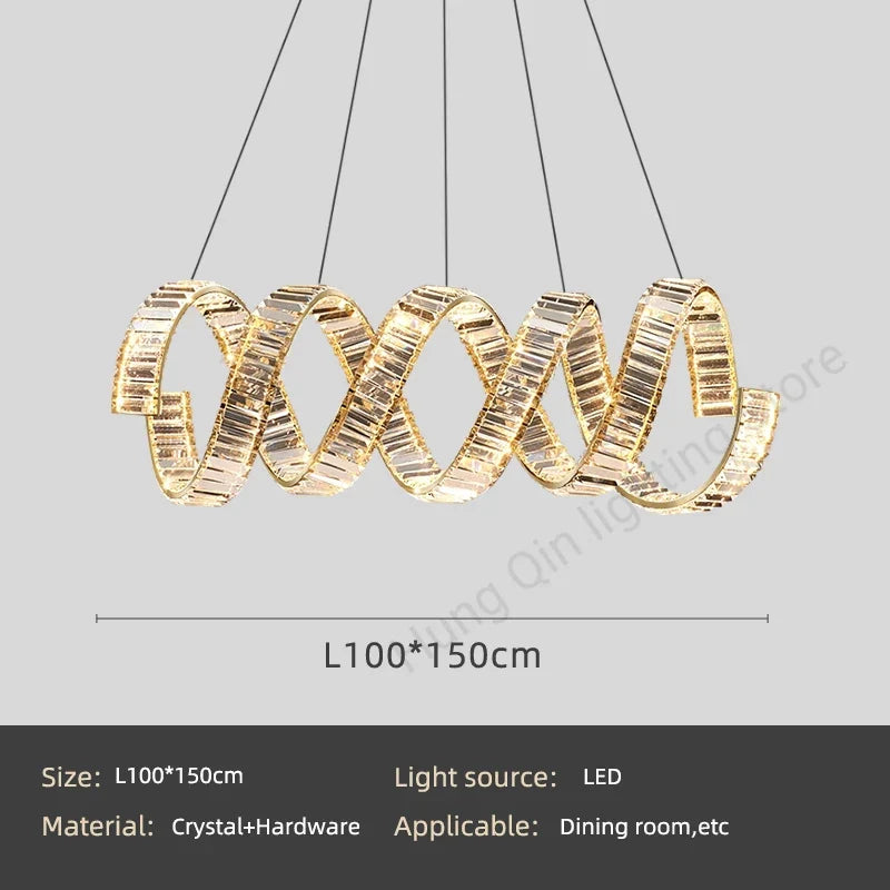 lustre suspendu design en spirale en cristal moderne