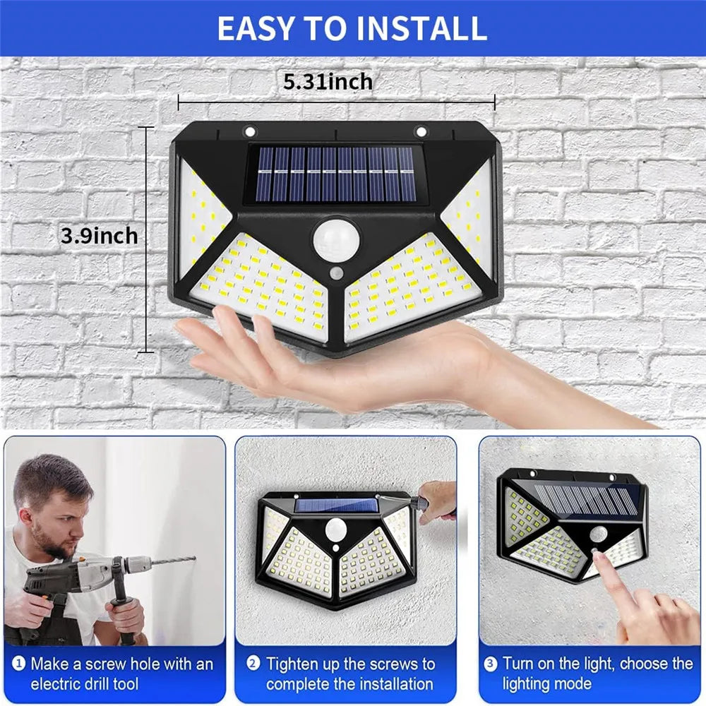applique solaire extérieure étanche avec capteur de mouvement 100 led