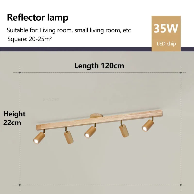 plafonnier en bois avec projecteur rotatif réglable décoratif