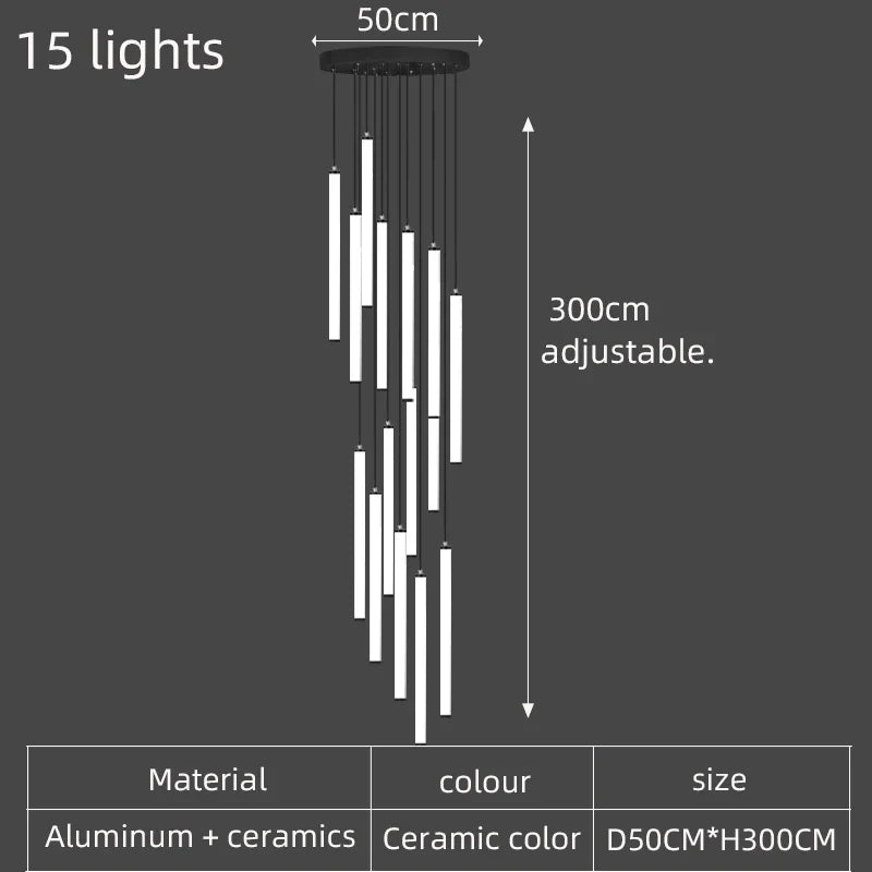 lustre led long tube spirale minimaliste moderne 2023