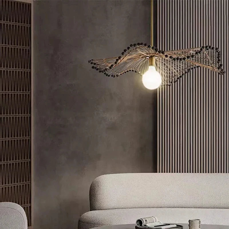 lustre art déco en corde de chanvre pour boutiques et restaurants