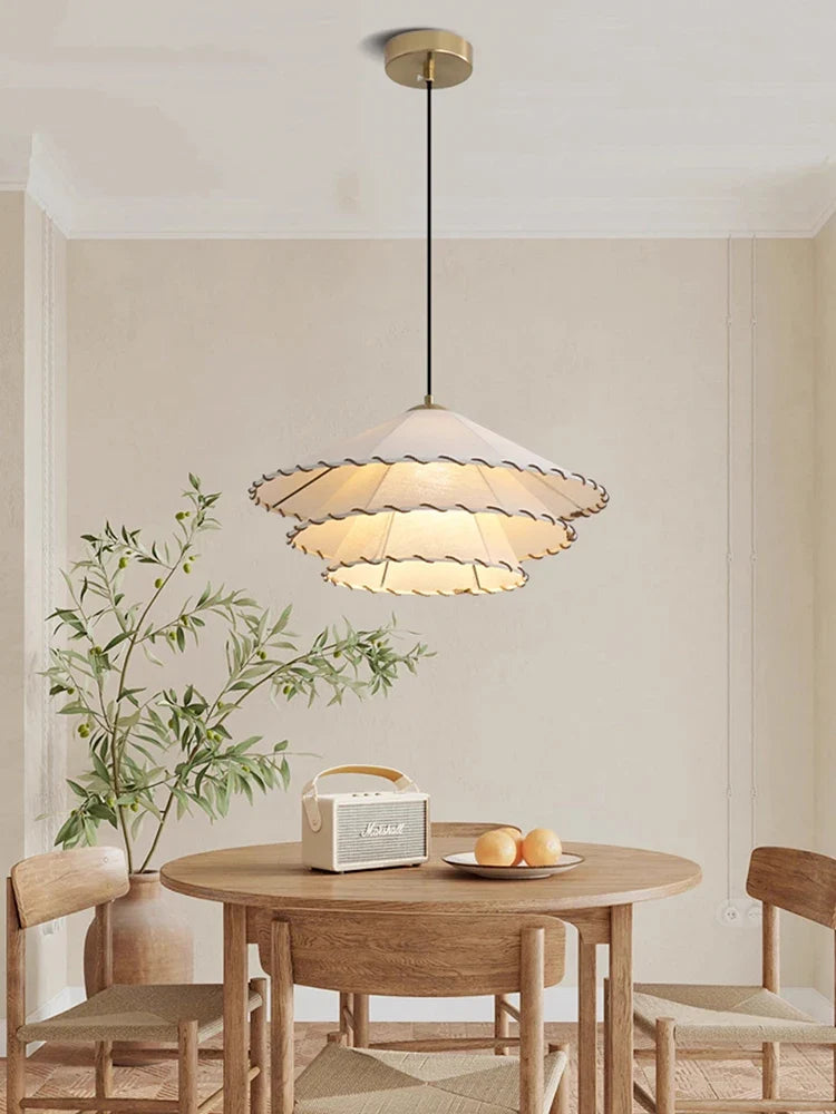 Tissu nordique suspension LED lumière Restaurant chambre salle à manger décoration de la maison Lustre créatif coton lin chapeau Lustre lampe