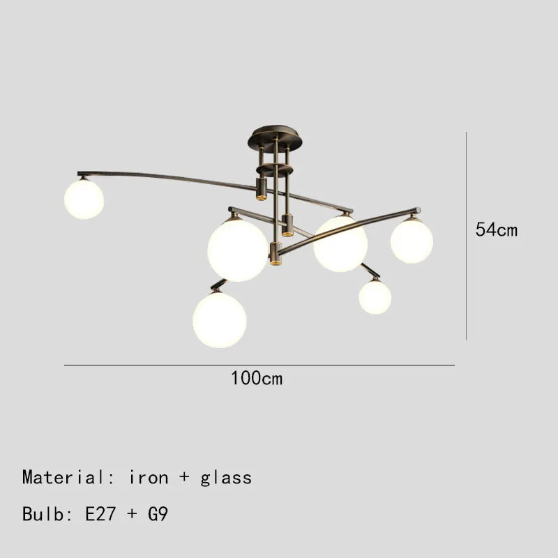 lustre en métal et verre pour barre de suspension cuisine