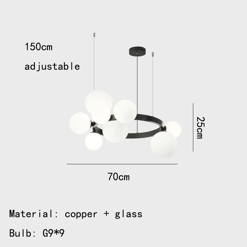 suspension moderne à anneau en laiton et verre blanc