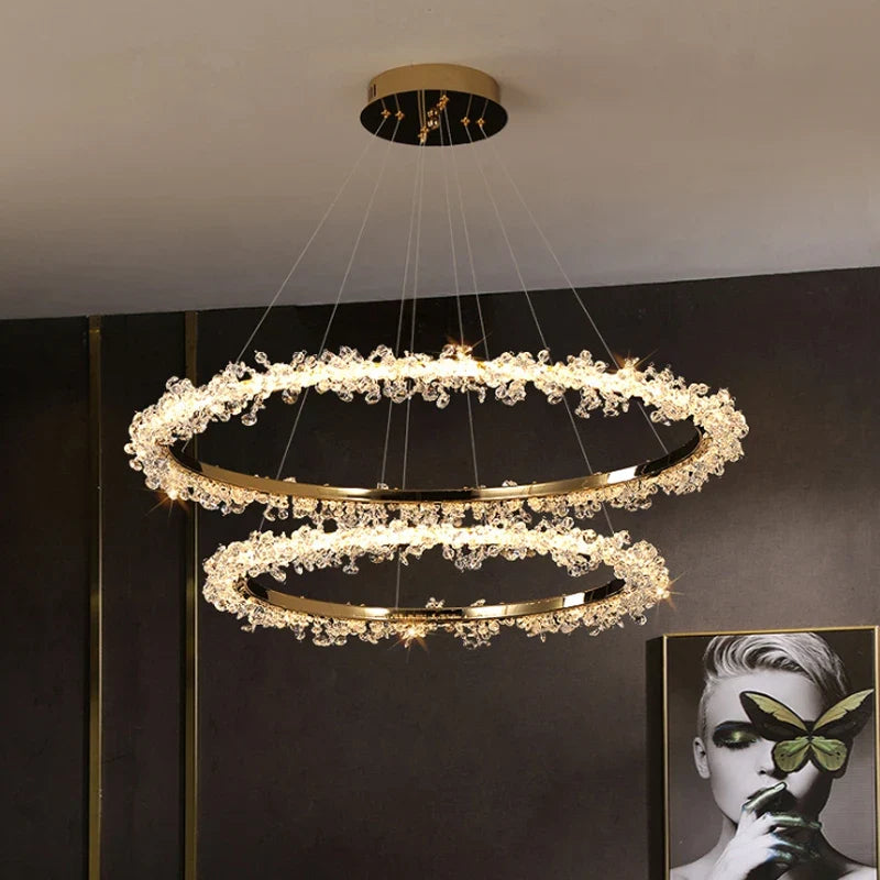 lustre moderne de luxe en cristal éclairage led annulaire variable