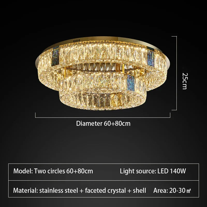 plafonnier en cristal de luxe à led pour décoration intérieure