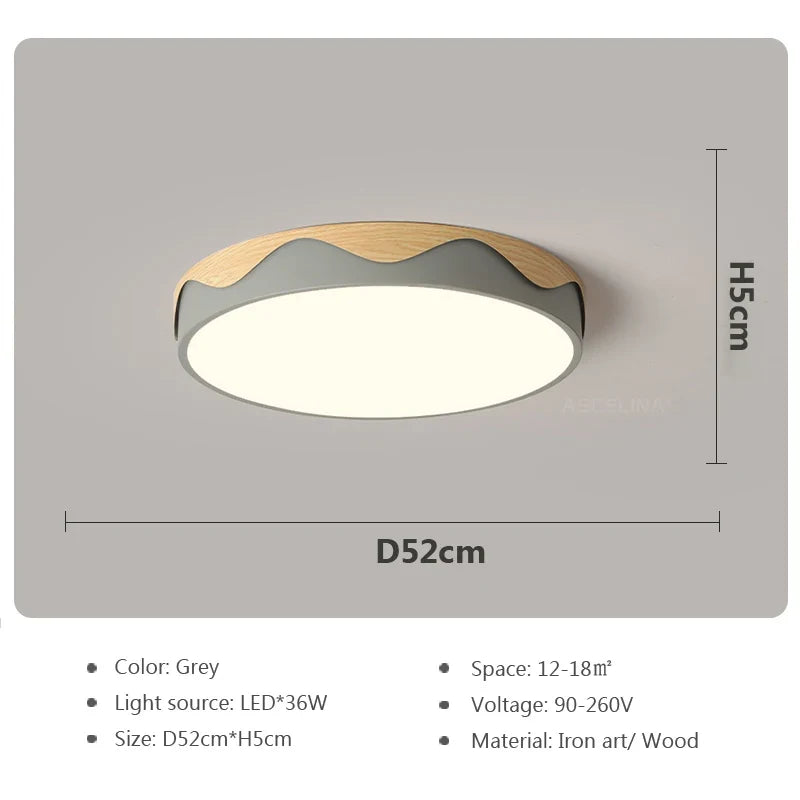 plafonnier moderne à leds circulaire grain de bois éclairage décoratif