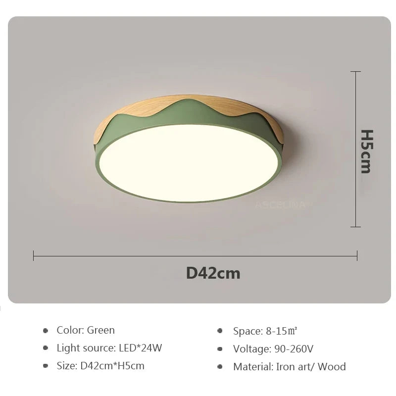 plafonnier moderne à leds circulaire grain de bois éclairage décoratif