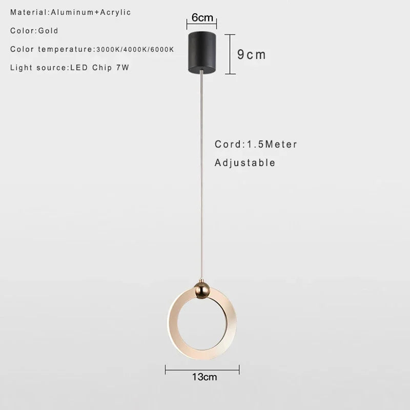 Lamp Modern LED Pendant Light Fixtures, Ring Pendant Lighting For Bedroom Bathroom Living Room, Small Hanging Pendant Light