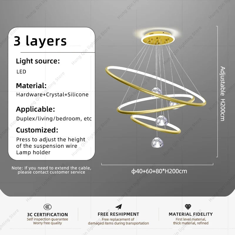 lustre moderne en cristal avec éclairage à led
