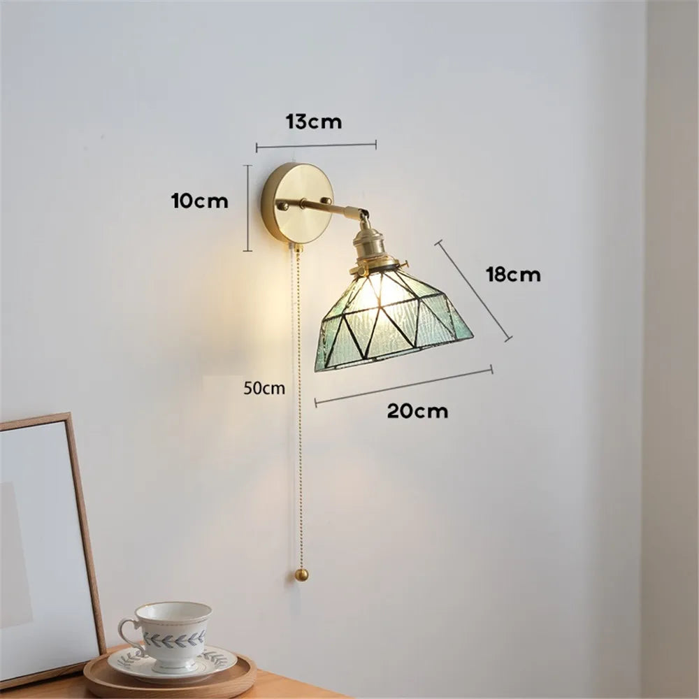 applique murale led style nordique abat-jour en verre et cuivre avec interrupteur