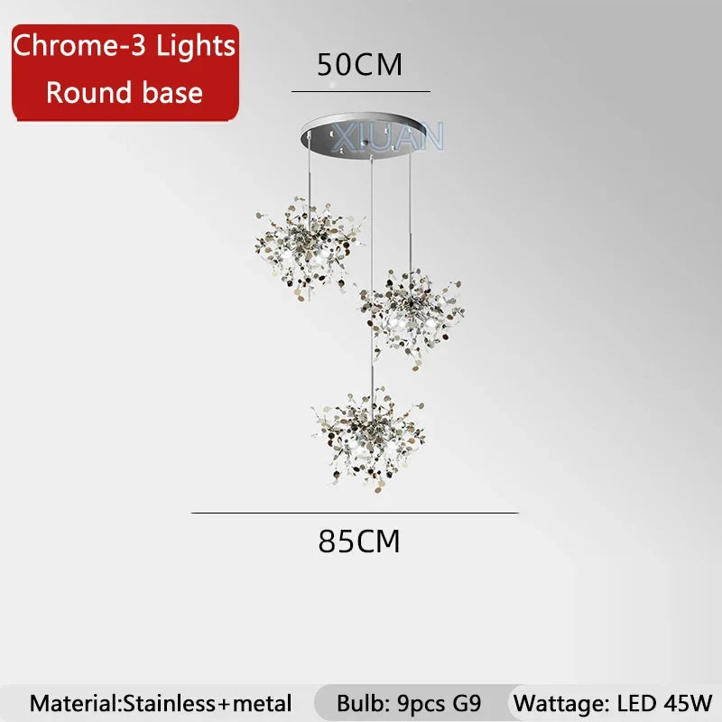 Nordic Luxury Stainless Steel Pendant Lamp Silver Chrome Dining Table Hanging Light Living Room Bar Clothes Shop Decor Lustre