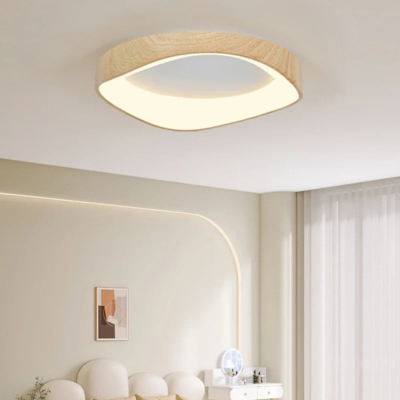 plafonnier en bois rond avec télécommande pour éclairage intérieur