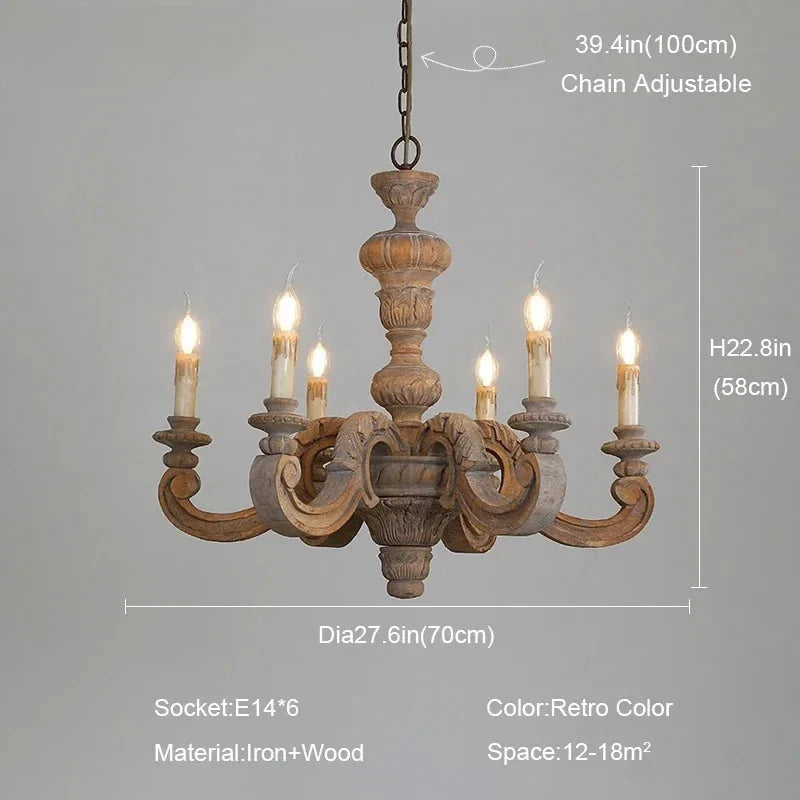 lustre en bois sculpté et verre de murano rétro élégant