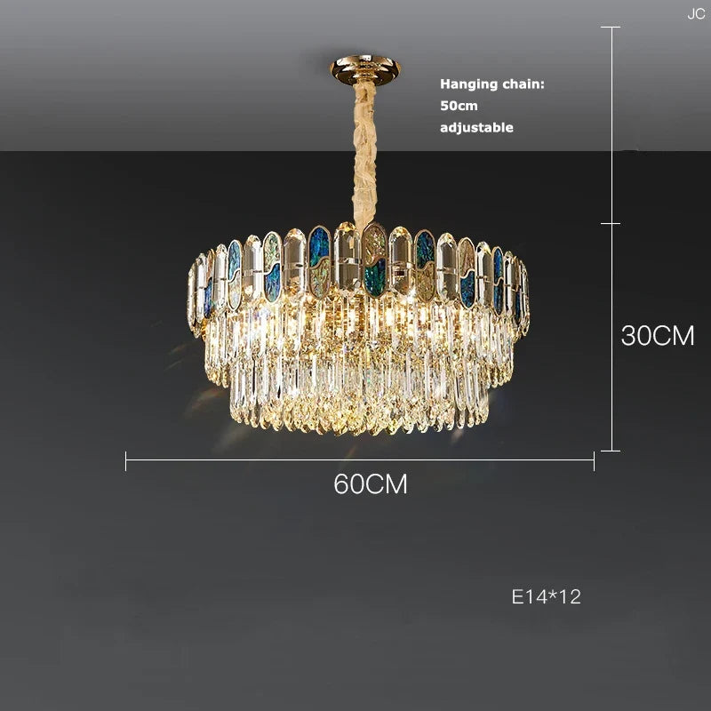 plafonnier led art déco en cristal doré et acier inoxydable
