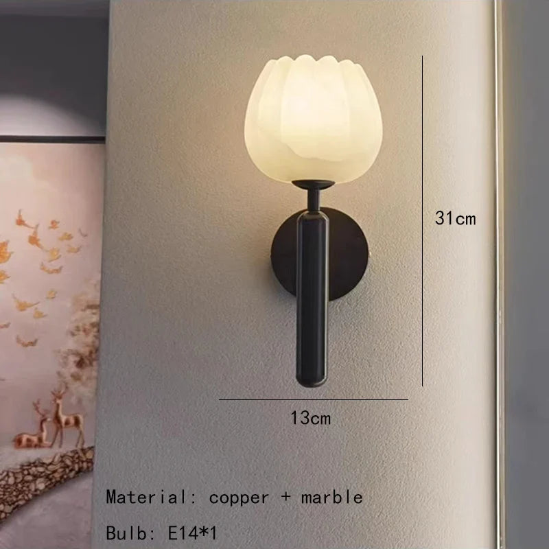 applique murale art déco en marbre naturel forme fleur en laiton