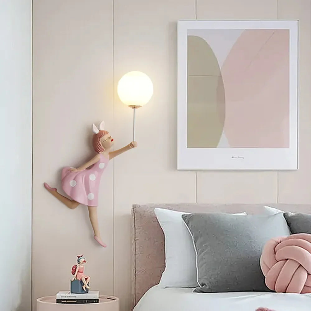 Cadeau résine rose fille applique décorative chambre de princesse Applique murale LED mignon chambre d'enfants appliques éclairage intérieur