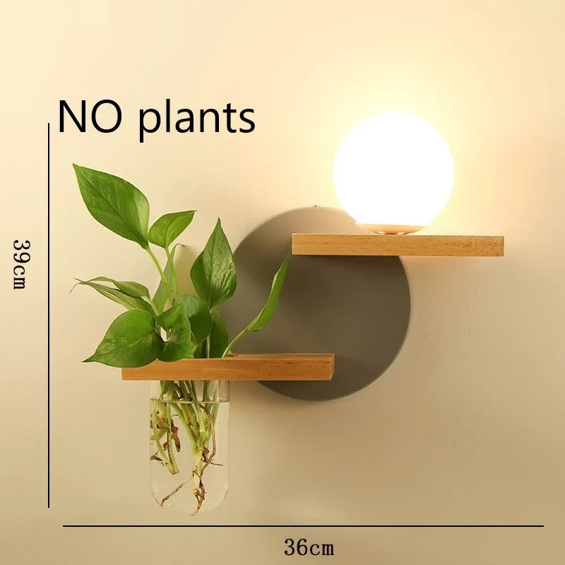 applique murale led en bois avec pot de plante nordique