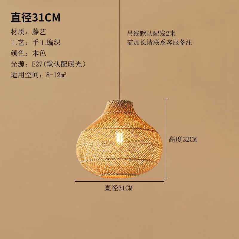suspension en rotin tissé pour éclairage créatif intérieur