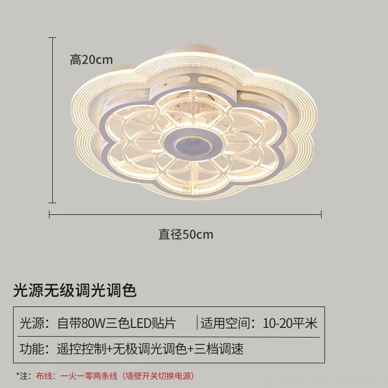 110V / 220V Nordic Simple Bedroom Ceiling Fan Lamp Invisible Restaurant Living Room Children's Room Intelligent Fan Home Decor