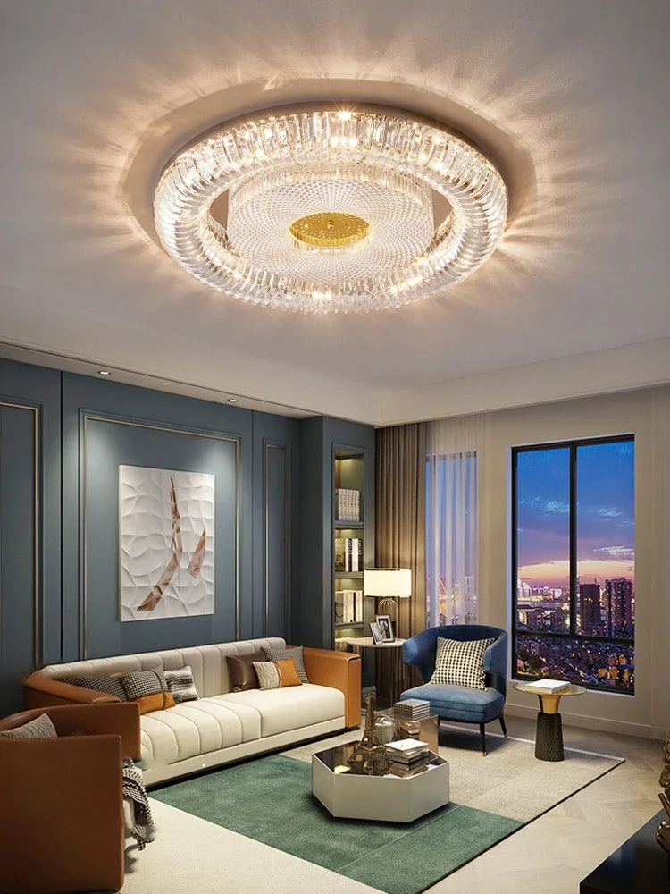 plafonnier led moderne à intensité variable en cristal doré argenté