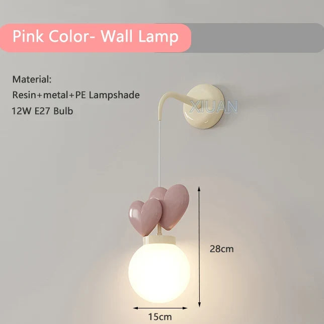 Children's Room Hanging Wall Light Purple Red Pink Love Wall Lamp for Nursery School Kids Baby Room Decorative Night Lamps E27