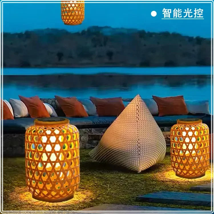 lanternes en bambou solaires pour décoration de jardin extérieur