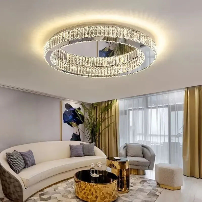 Plafonnier LED ronde en cristal pour chambre à coucher salon Foyer salle à manger moderne luxe en acier inoxydable plafonnier en cristal