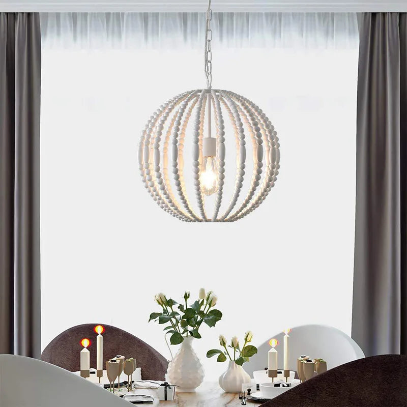 lustre vintage en perles de bois style américain loft campagne
