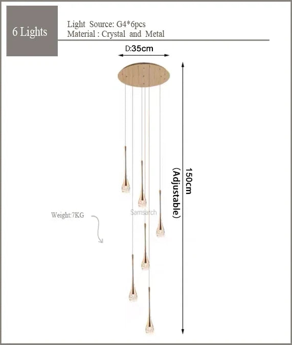 2024 Teardrop LED chandelier staircase luxury corridor long spiral crystal lamp modern home decorative chandelier fixtures